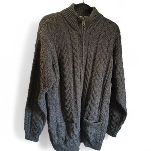 Shannon Woolen Mills Cable Knit 100% Wool Full Zipper Sweater Large Fisherman